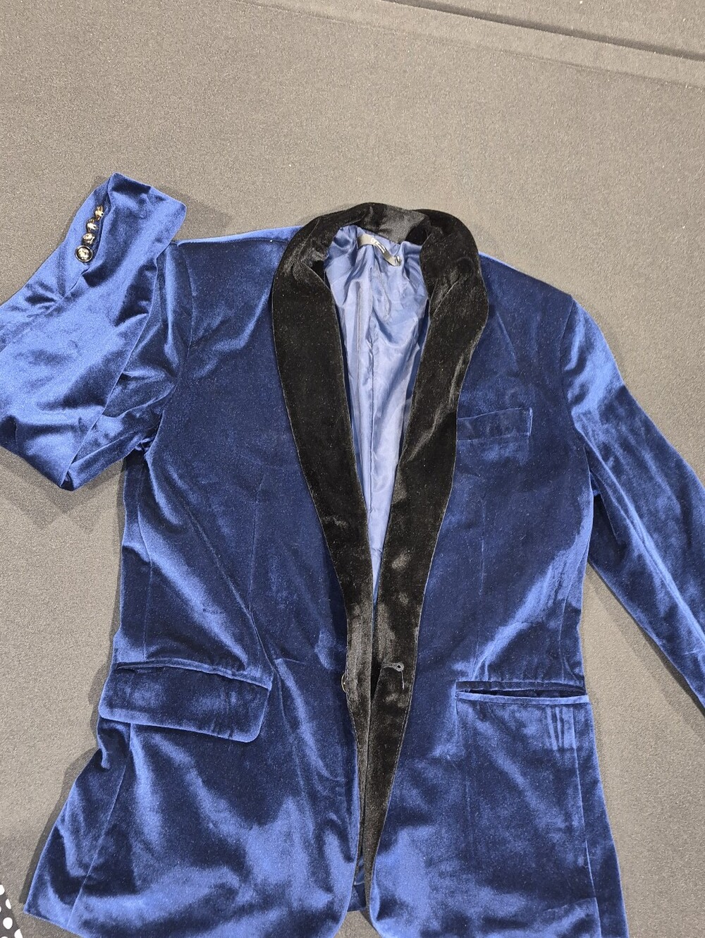 Men's Blue Velvet Blazer with Black Shawl Lapel